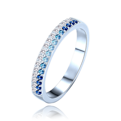 MINET Luksusowy pierścien srebrny z białymi i niebieskimi cyrkoniami wielkość 11