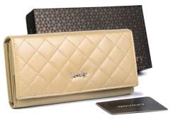 Skórzany portfel damski w orientacji poziomej na zatrzask — Rovicky