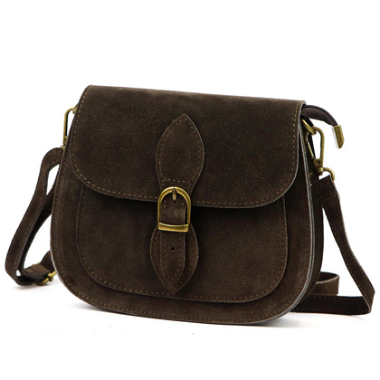 Mała torebka damska- listonoszka, naturalna skóra zamszowa 25-020