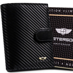 Carbonowy, skórzany portfel męski na karty