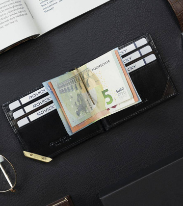 Skórzana banknotówka męska Rovicky Czarna