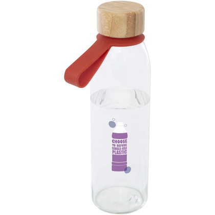 Szklana butelka na wodę Porto o pojemności 500 ml, z silikonowym uchwytem i z bambusową zakrętką