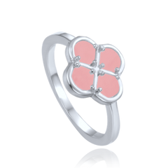 MINET Pierścien srebrny koniczyna z różowym jadeitem wielkość 20