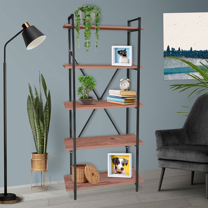 Regał z 5 półkami metalowy czarny MDF 72x25x170 cm