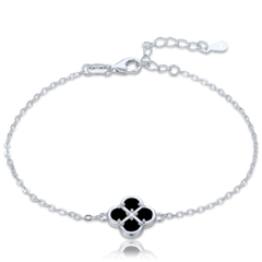 MINET Srebrna bransoletka koniczyna z czarną masą perłową