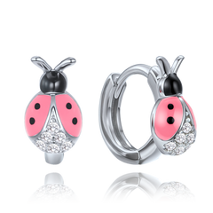 MINET Dziecięce srebrne kolczyki różowe biedronki z cyrkoniami