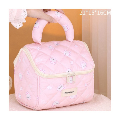 Kosmetyczka rozkładana elegancka kuferek pikowana BUNNY różowa KS131R