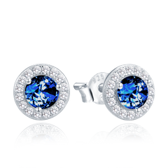 MINET Eleganckie srebrne kolczyki z niebieskimi cyrkoniami