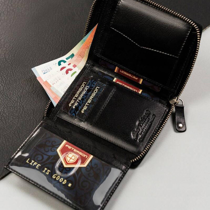 Skórzany męski portfel Peterson PTN 340-PR 2-1-1 Czarny