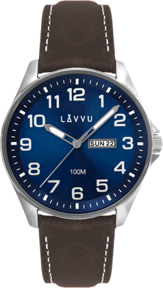 LAVVU Zegarek ze stali nierdzewnej ​ BERGEN Blue / Top Grain Leather ze świecącymi cyframi