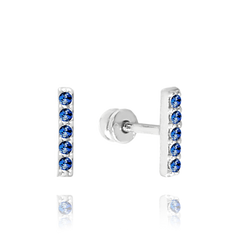 MINET Eleganckie kolczyki wkrętki z białego złota z granatowymi cyrkoniami Au 585/1000 1,00g