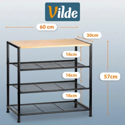 Regał na buty metalowy czarny 4-poziomowy 60x30x57 cm