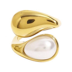 Pierścionek stal chirurgiczna platerowana złotem regulowany, R6, R7 PERŁA KROPLA PST946