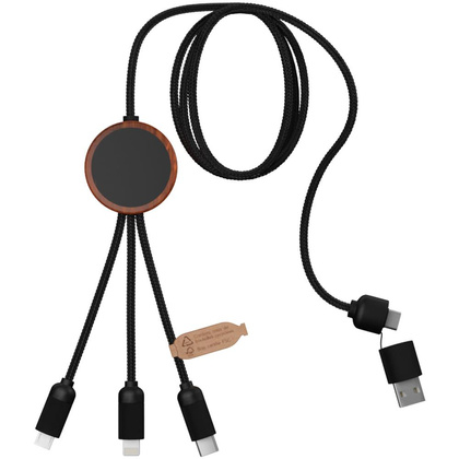 SCX.design C37 kabel do ładowania z podświetlanym logo 3-w-1 rPET i z okrągłą drewnianą obudową