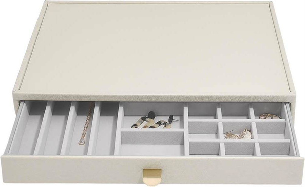 Szkatułka na biżuterię Stackers 19 komorowa supersize jasnobeżowa z szufladą
