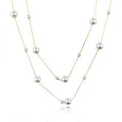 Naszyjnik długi podwójny stal szlachetna pozłacana 14k złotem PEREŁKI NST2189