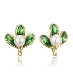 MINET Pozłacane srebrne kolczyki jemioła z perłami