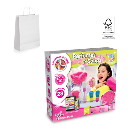 Perfume & Soap Factory Kit II. Gra edukacyjna dostarczana z papierową torebką prezentową (90 g/m²), wykonany z materiałów z certyfikatem FSC™ i innych kontrolowanych materiałów