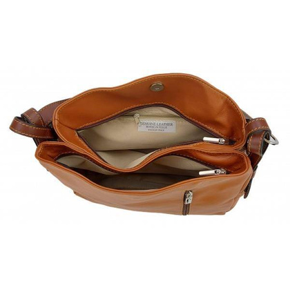Miękka duża raportówka,pojemna ,dwie komory Vera Pelle na ramię Camel NS44CM