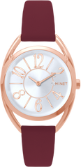 MINET Rose gold damski zegarek ICON PINK z bordowym skórzanym paskiem