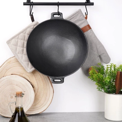 Patelnia żeliwna wok talerz żeliwny z dwoma uchwytami okrągła 30 cm
