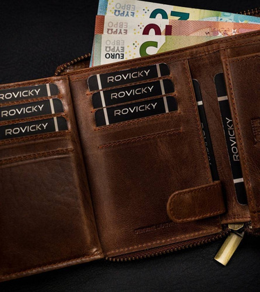 Duży, skórzany portfel w orientacji pionowej z systemem rfid