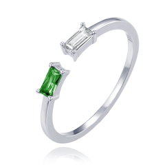 MINET Pierścien srebrny elegancki z białą i zieloną cyrkonią wielkość 18 cyrkoniami wielkość 45