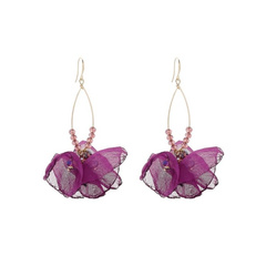 Kolczyki wiszące, efektowne tiulowe z koralikami fioletowe K1701