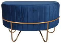 Puf półokrągły welurowy ciemno niebieski na złotym stelażu