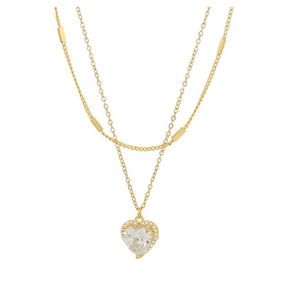 Naszyjnik serce stal szlachetna pozłacana 14k złotem, z cyrkoniami NST1629
