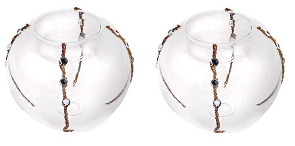 Kpl 2 świeczników szklanych z koralikami