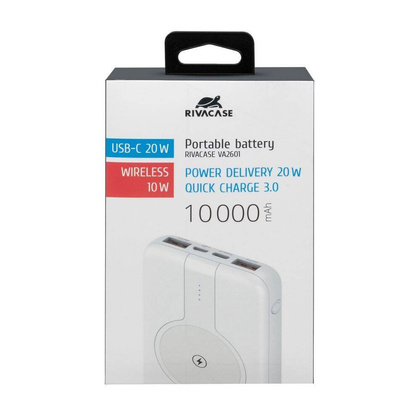 RIVACASE Powerbank VA2601 10000 mAh USB-C 20W + Qi 10W biały