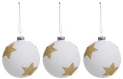 Kpl.3 bombek szklanych białych mat w złote gwiazdki