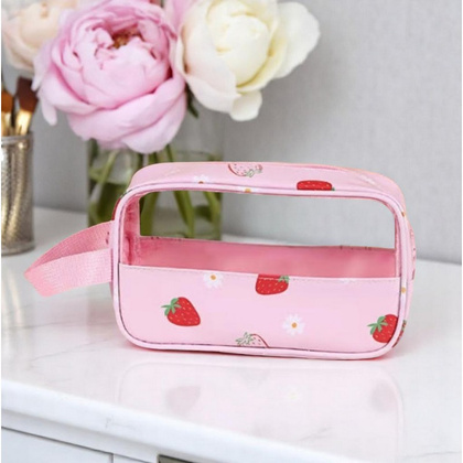 Kosmetyczka rozkładana przenośna kuferek rozmiar S 22x7x13cm TRUSKAWKI KS149