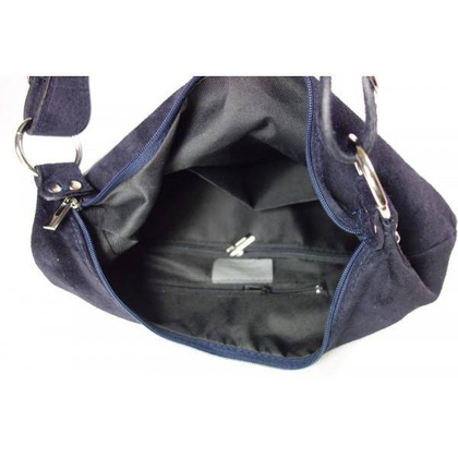 Klasyczny worek na ramię ,zamki suwaki XL A4  Shopper bag zamsz naturalny  granatowy W345BS