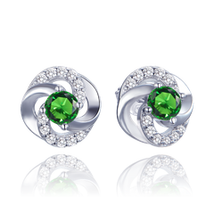 MINET Luksusowe kolczyki srebrne z białymi i zielonymi cyrkoniami