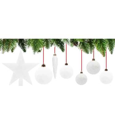 Bombki choinkowe ze szpicem komplet 33 szt. nietłukących plastikowych bombek AK - Biały