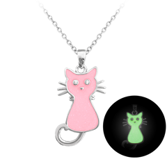 MINET Dziecięcy srebrny świecący naszyjnik KOT