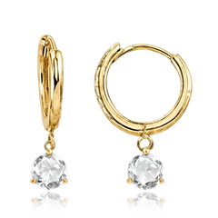 MINET Złote kolczyki kółka z białym kamieniem Au 585/1000 1,95g