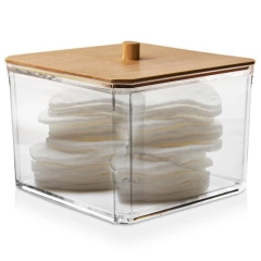 Pojemnik na płatki kosmetyczne waciki z bambusową pokrywką