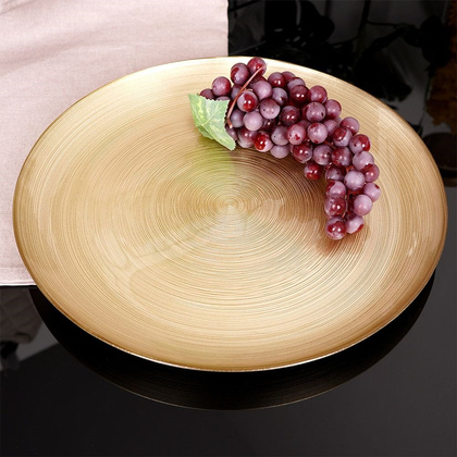 Talerz obiadowy płaski płytki duży szklany złoty / patera 32,5 cm