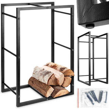 Stojak na drewno kominkowe metalowy czarny 45x28x70 cm