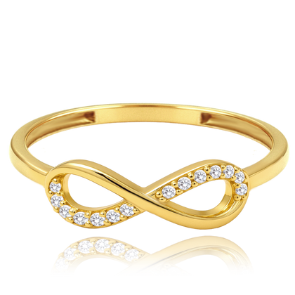 MINET Elegancki złoty pierścionek nieskończoność z białymi cyrkoniami Au 585/1000 rozm. 13  - 0,90g