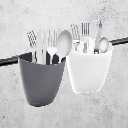 Pojemnik na przybory kuchenne zawieszany na reling biały / organizer RADKA