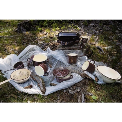 Garnek garnuszek kubek emaliowany 1,2 l brązowy z uchwytem i dzióbkiem