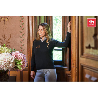 THC MILAN WOMEN. Damski sweter z dekoltem V-neck z bawełny i poliamidu