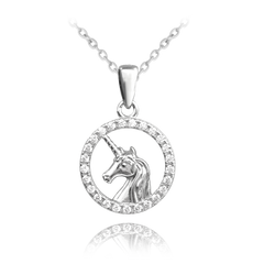 MINET Błyszczący dziecięcy srebrny naszyjnik JEDNOROŻEC z białymi cyrkoniami