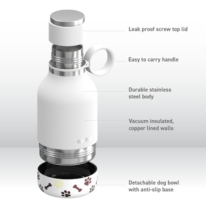ASOBU Butelka termiczna STAINLESS z miską dla psa biała, 975ml