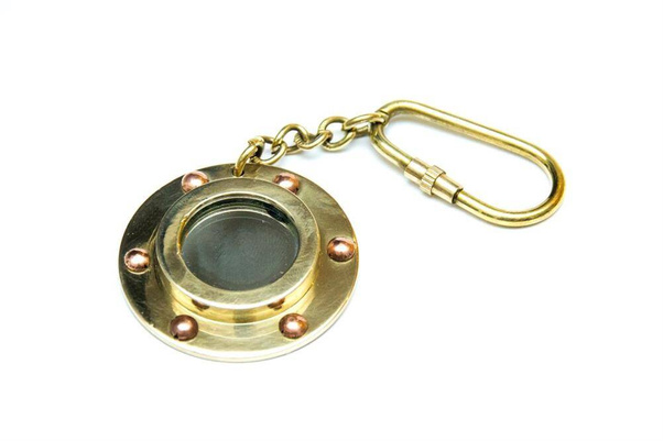 Brelok  mosiężny - mini bulaj - lusterko KEY-0134B