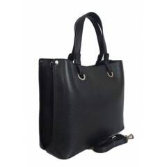 Duża Włoska skórzana torba Shopper bag trzy komory na ramię mieści A4 ,Vera Pelle Czarna  VOM65N